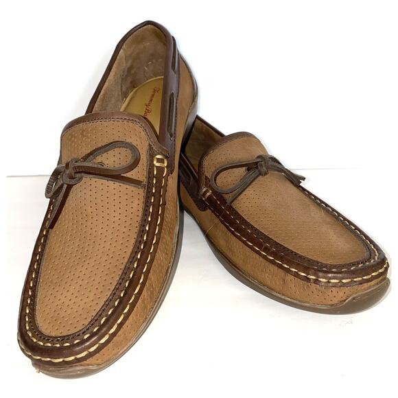 EUC Tommy Bahama Two Tone Brown Loafers Odin Moccasin Size 9.5M - Picture 1 of 8